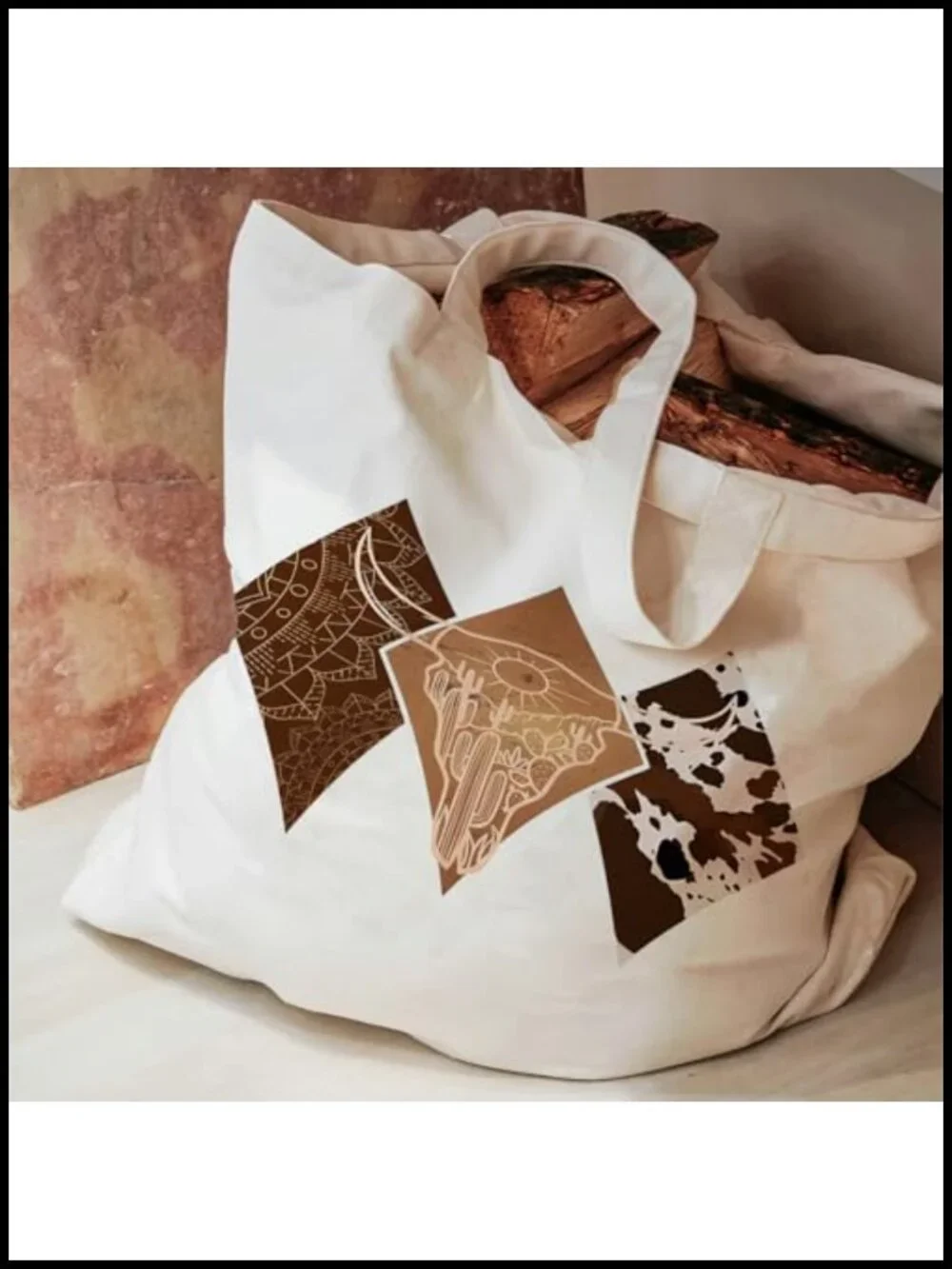 Western Cow Bull Skull Canvas Tote Bag Reusable Grocery Shopping Tote